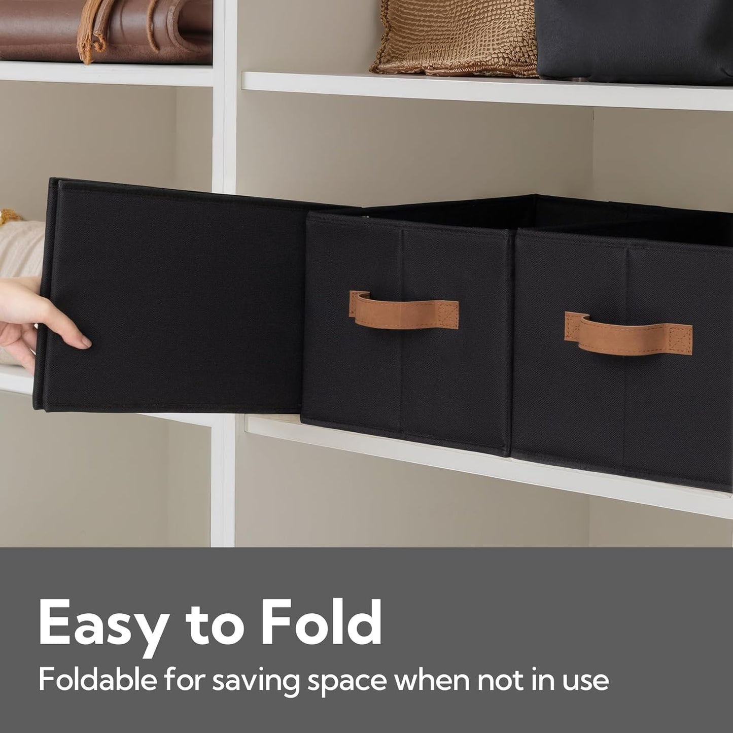 StorageWorks Storage Baskets for Shelves, Foldable Fabric Closet Storage Bins with Handles, Clothes