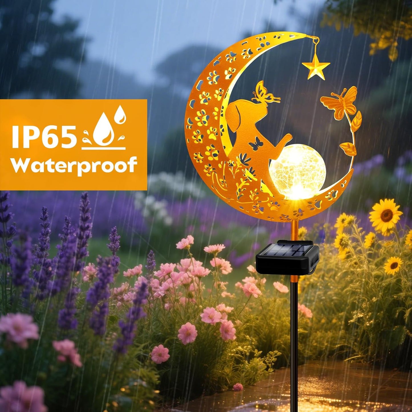 YJFWAL Garden Solar Dog Lights Pathway Stake Lights Glass Globe with Moon Dog Decor, Gifts for Mom