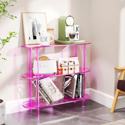 Clear Bookshelf, Acrylic Bookcase with Open Book Shelf Console Table for Entryway Office (3 Tier