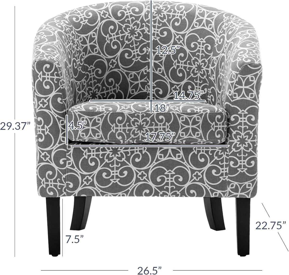 BELLEZE Accent Barrel Chair Set of 2, Linen Round Chair Club Tub Sofa Corner Chair with Flared Legs