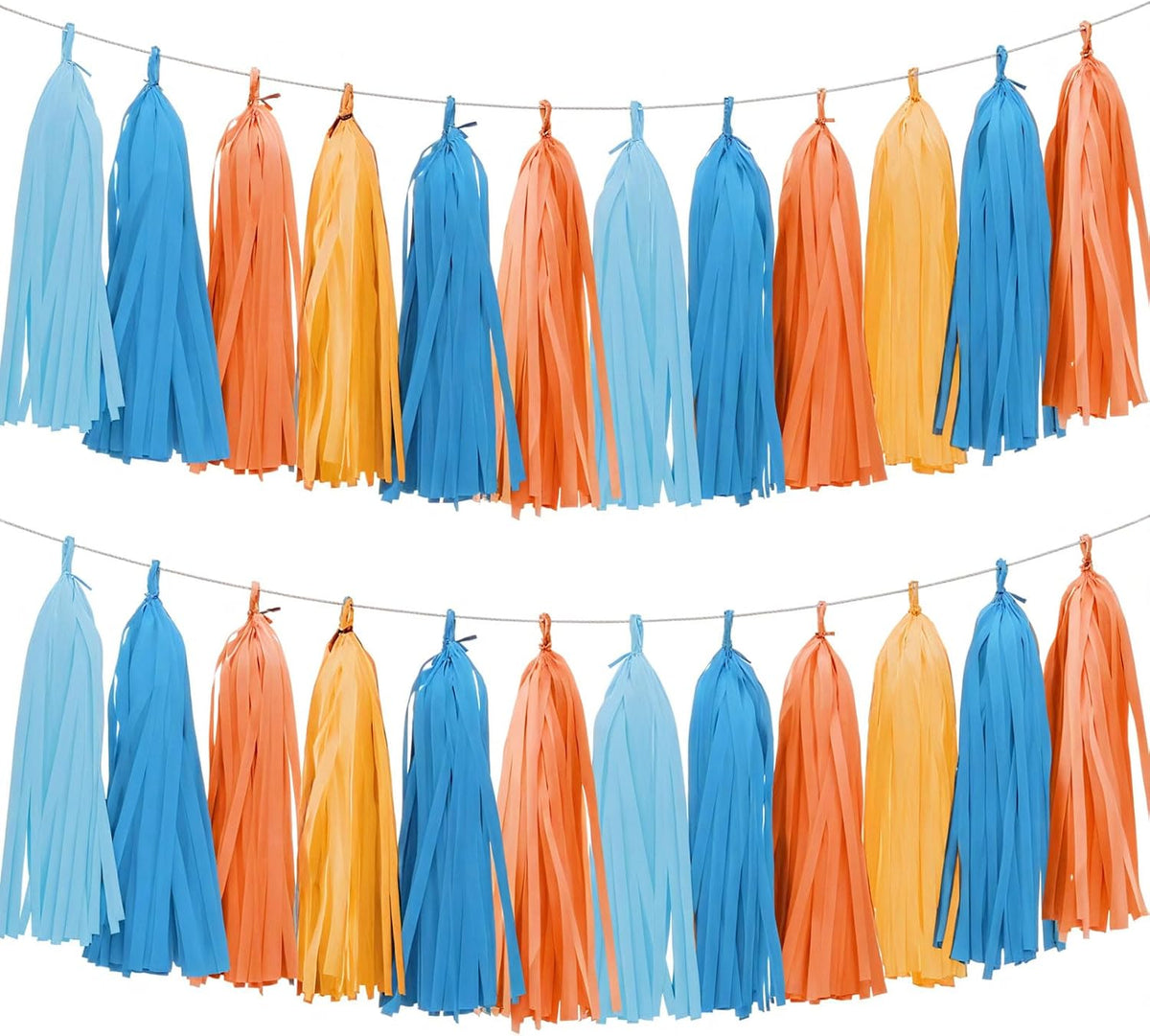 Orange and Blue Paper Tassel, 20 Pack, Party Decorations for Birthday, Baby Shower, Sprot