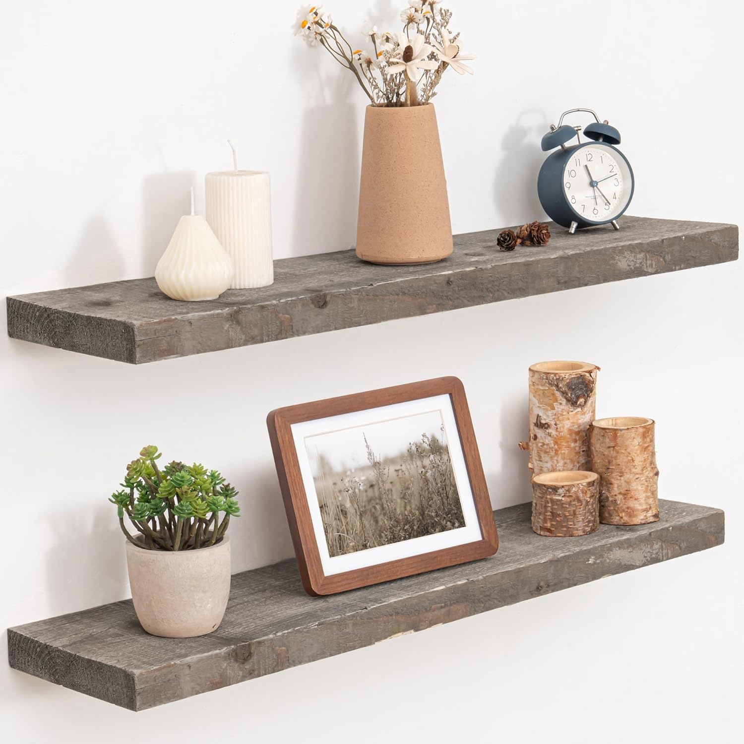 Floating Shelves, 8 Inch Deep Rustic Solid Reclaimed Wood Wall Shelves for Storage, Wall Mounted
