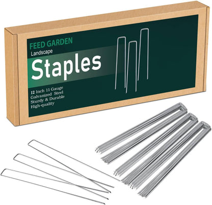 FEED GARDEN 12 Inch 50 Pack Galvanized Landscape Staples 11 Gauge Anti-Rust Garden Stakes