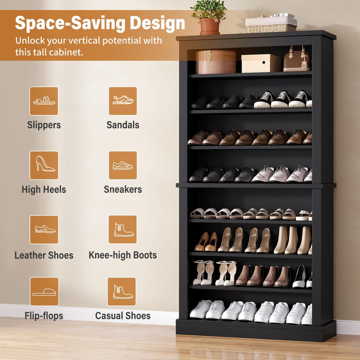 knoworld Freestanding Shoe Cabinet, Holds 40-45 Pairs, 71 Inch Tall 9-Tier Shoe Rack with