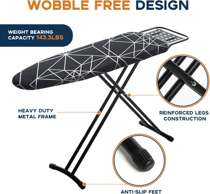 Ironing Board 43x13, Compact Iron Board Full Size with Heavy Duty Iron Rest, Thick Padded Cover