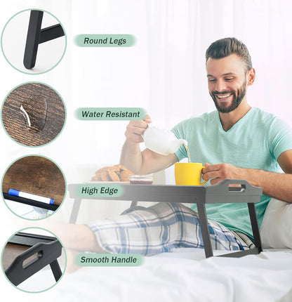 2 Pack Bed Tray Table Breakfast Trays Serving Tray Bamboo Bed Laptap Floding Legs with Handles and
