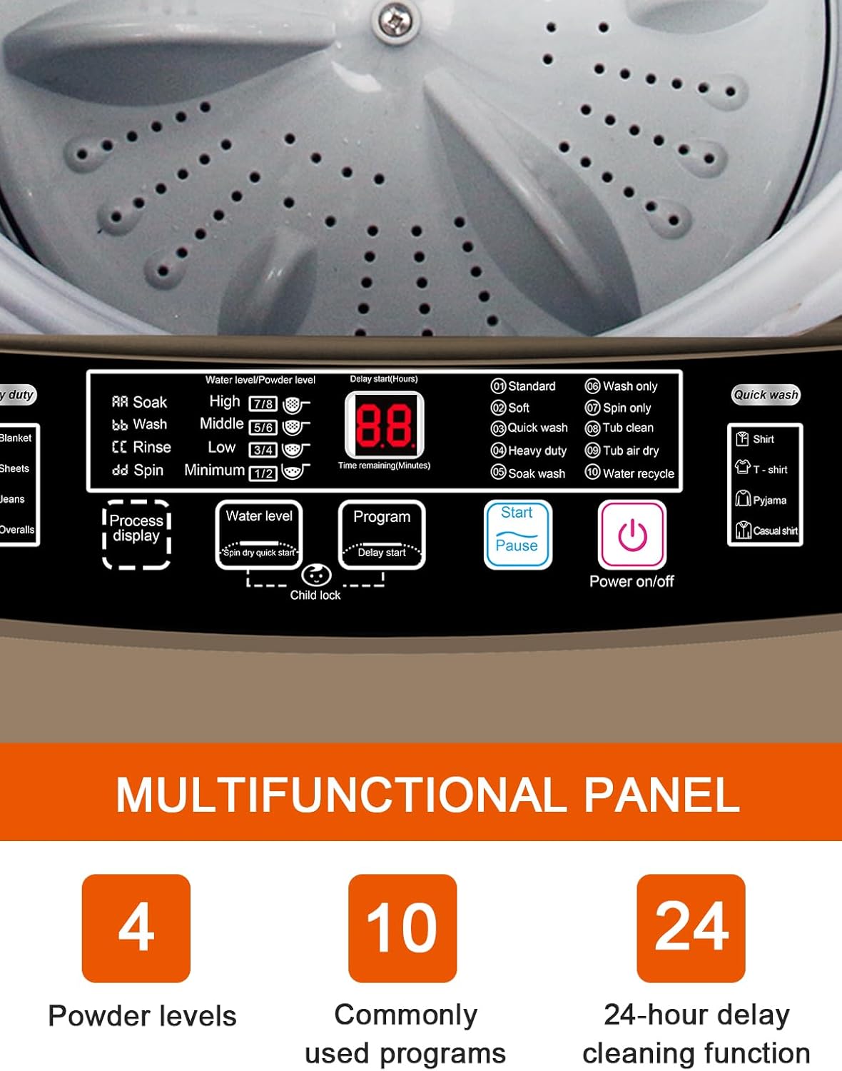 17.7 lbs Portable Washer Drain Pump, Full Automatic Washing Machine with LED Display, 10 Programs &
