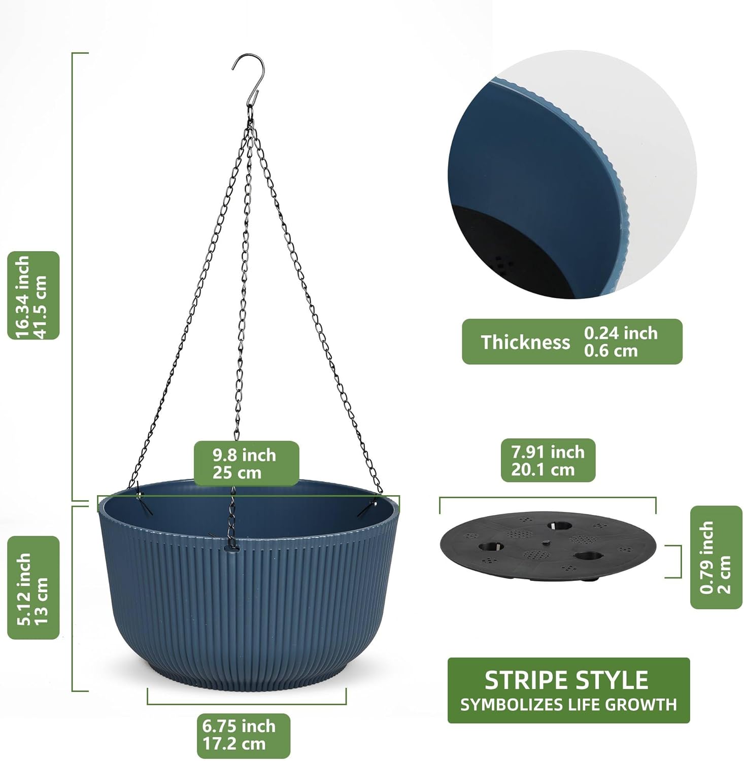 Dexceder 9.8 Inch Self Watering Hanging Planters Indoor Outdoor, Thickened Hanging Basket Flower