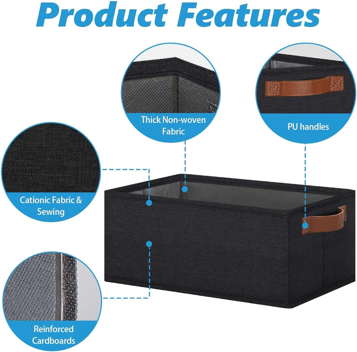GhvyenntteS Small Fabric Storage Bins 6 Pack, 11.8" x 7.87" x 5.11" Storage Basket with Leather