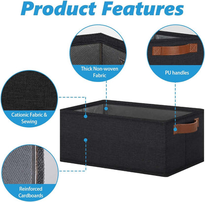 GhvyenntteS Small Fabric Storage Bins 6 Pack, 11.8" x 7.87" x 5.11" Storage Basket with Leather