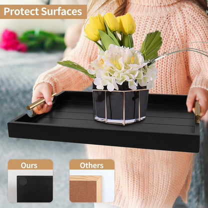 Coffee Table Trays - Large Ottoman Tray for Living Room - Wood Serving Trays with Handles(2 Sets)