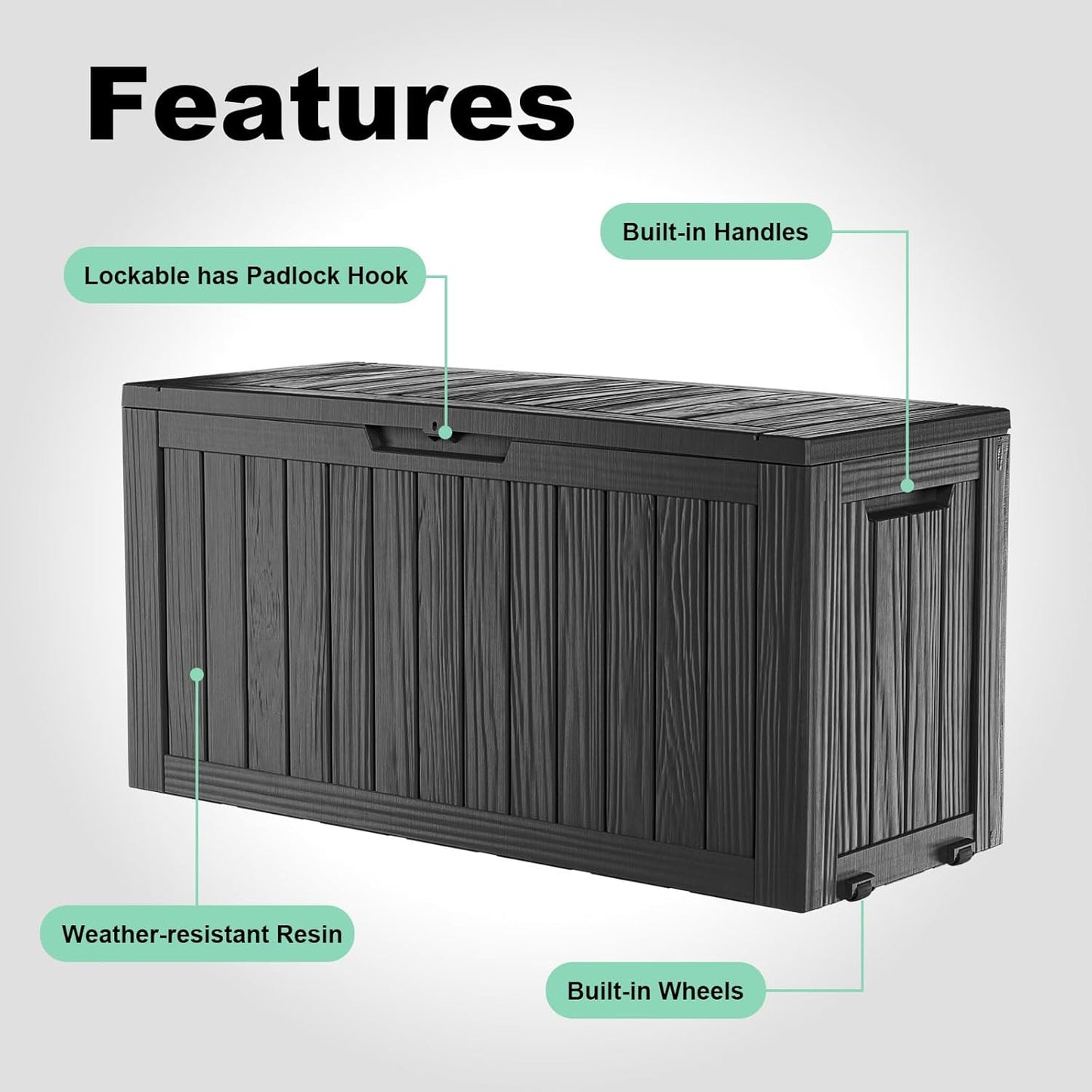 75 Gallon Resin Deck Box, Lockable Outdoor Storage Box for Patio Cushions Storage Furniture,Garden