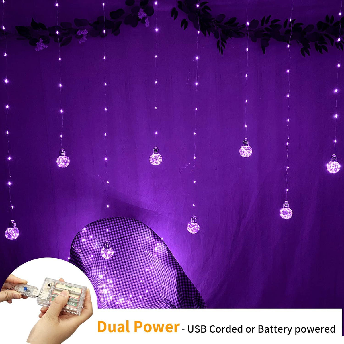 YOLIGHT Wishing Ball Curtain Lights 200 LED Window Curtain String Lights with Remote, USB Battery