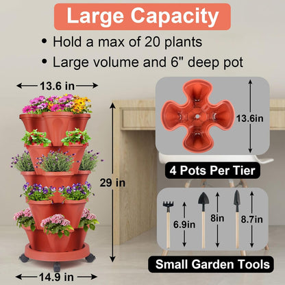 DUNCHATY 5 Tier Plant Pot, Vertical Garden Planter, Strawberry Planter, Indoor/Outdoor Planters, 2