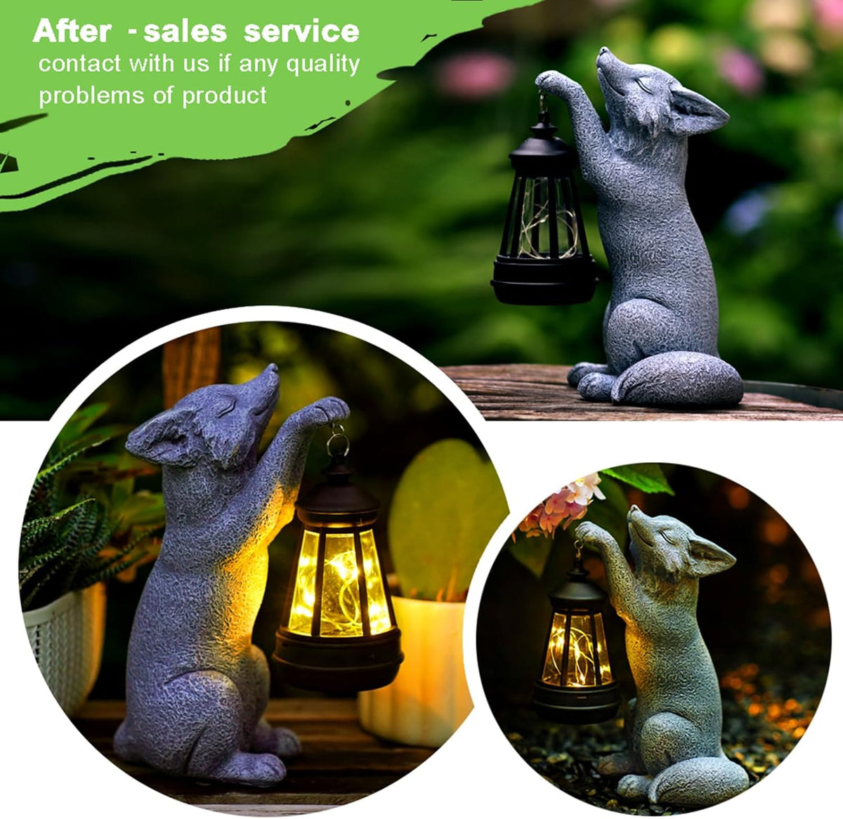 Fox Statue for Garden Decor, Garden Statue with Solar Power Light for Outdoor Patio Porch Lawn Yard