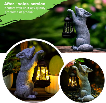 Fox Statue for Garden Decor, Garden Statue with Solar Power Light for Outdoor Patio Porch Lawn Yard