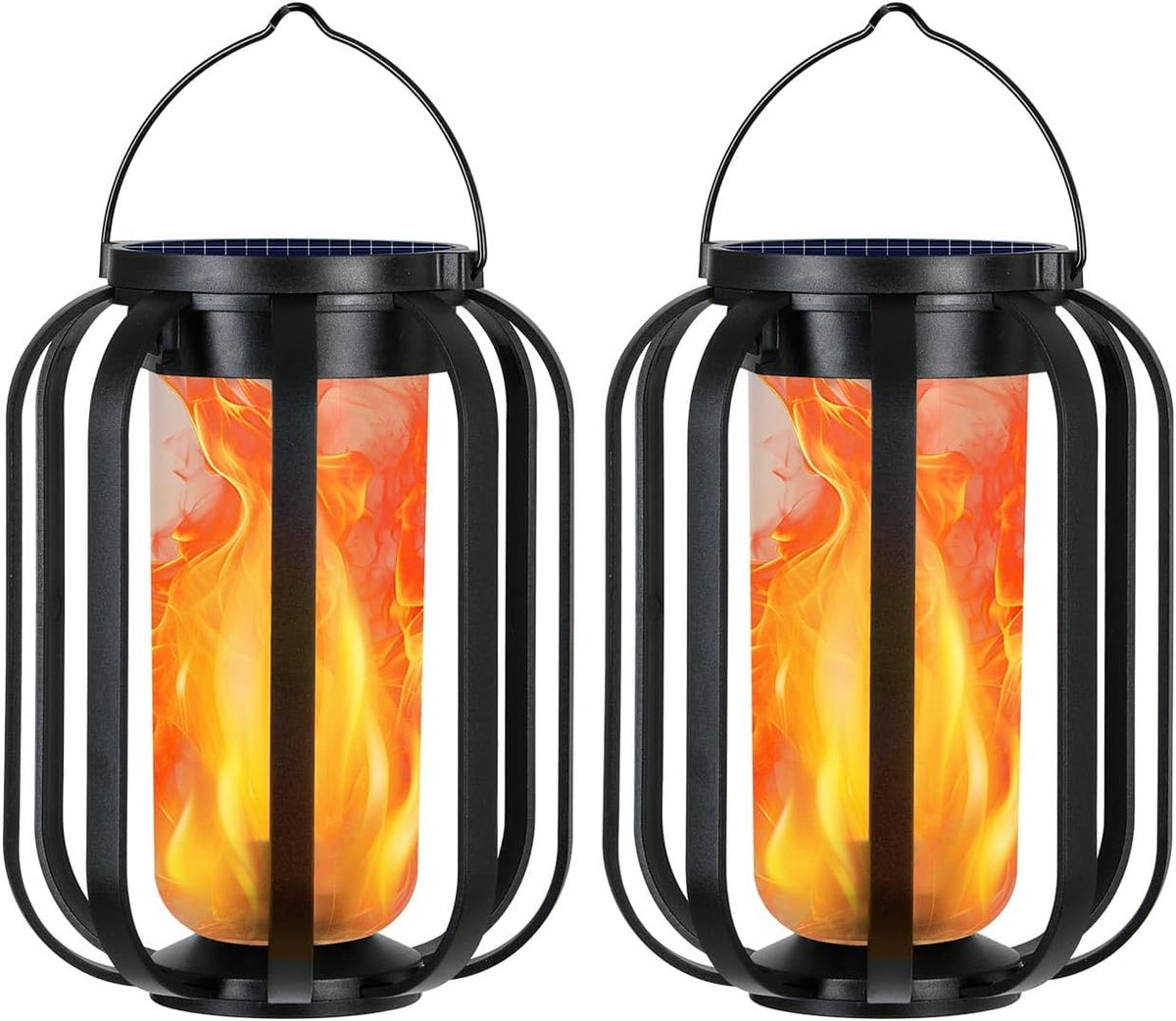 Solar Lantern Outdoor Lights, 2 Pack Waterproof Solar Powered Lanterns with Flickering Flame
