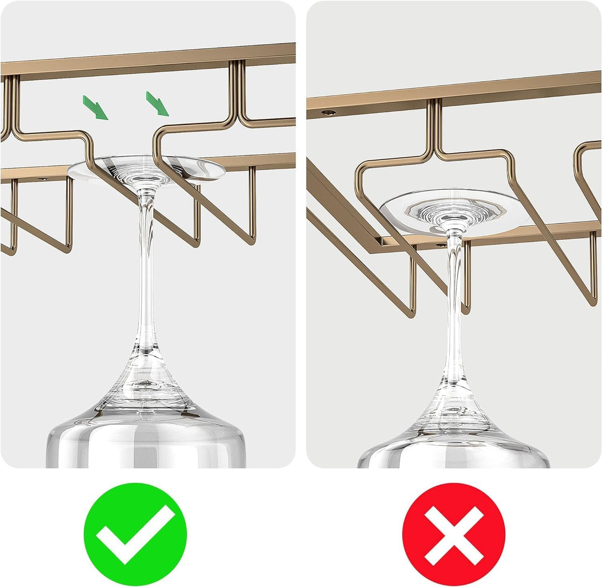 Wine Glass Rack - Under Cabinet Stemware Wine Glass Holder Glasses Storage Hanger 2 Pack Metal