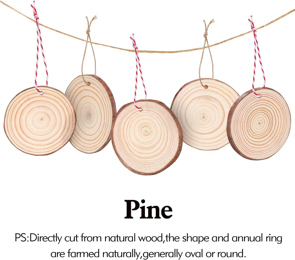 30 Pcs Wood Slices For Crafts, 1.7"-2.3” Pre-Drilled Holes Wood Rounds, 66 Feet Twine String