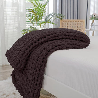 Bigacogo Chunky Knit Throw Blanket for Couch, 51x63 inches, 100% Hand Knitted with Thick Jumbo