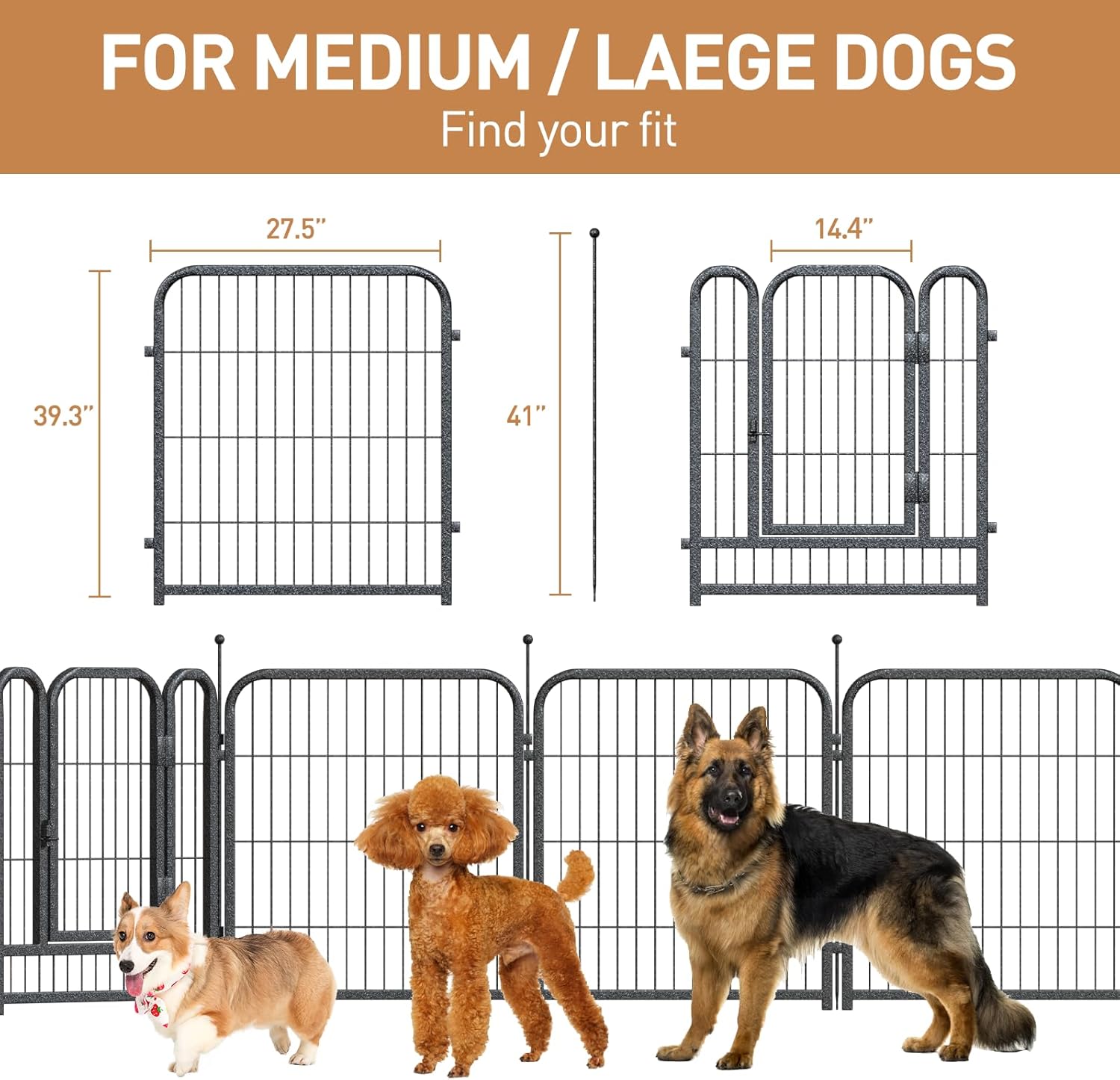 Metal Dog Playpen, 40" Inch Height 24 Panels, Large Dog Fence for Large/Medium/Small Dogs Indoor &