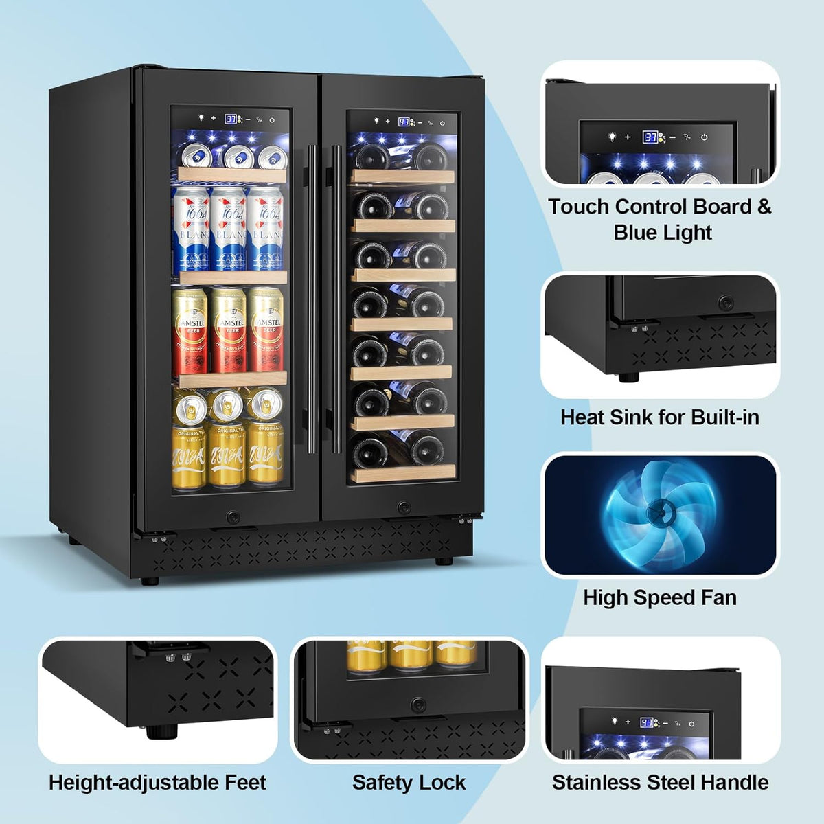Wine and Beverage Refrigerator with Glass Door, 24-Inch Dual Zone Wine Fridge Under-Counter,4.6