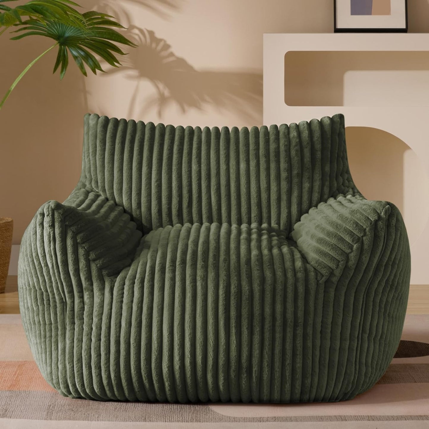 Giant Plush Bean Bag Chair for Adults with Armrests - Oversized Comfy Green Beanbag Lounge Lazy