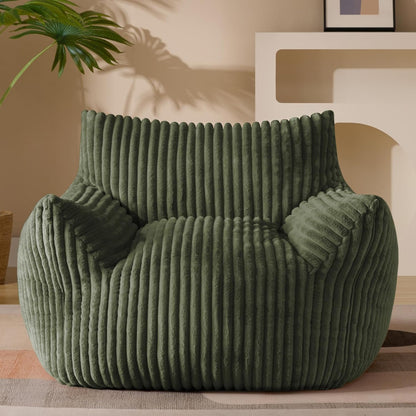 Giant Plush Bean Bag Chair for Adults with Armrests - Oversized Comfy Green Beanbag Lounge Lazy