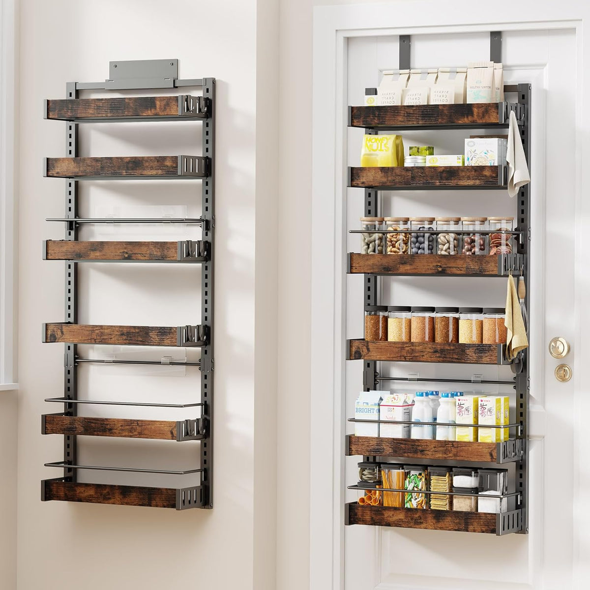 6 Tier Over The Door Pantry Organizer, 2 IN 1 Wall Mount or Metal Hanging Spice Rack for Pantry