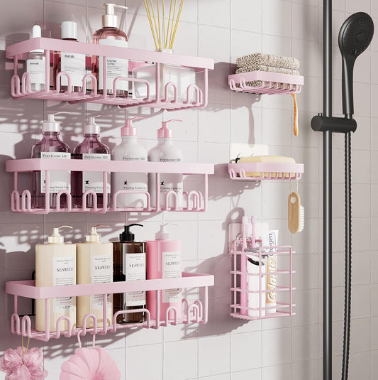 Veken Rustproof & Waterproof Shower Caddy 6-Pack, No Drilling Adhesive Shelves Rack with Soap