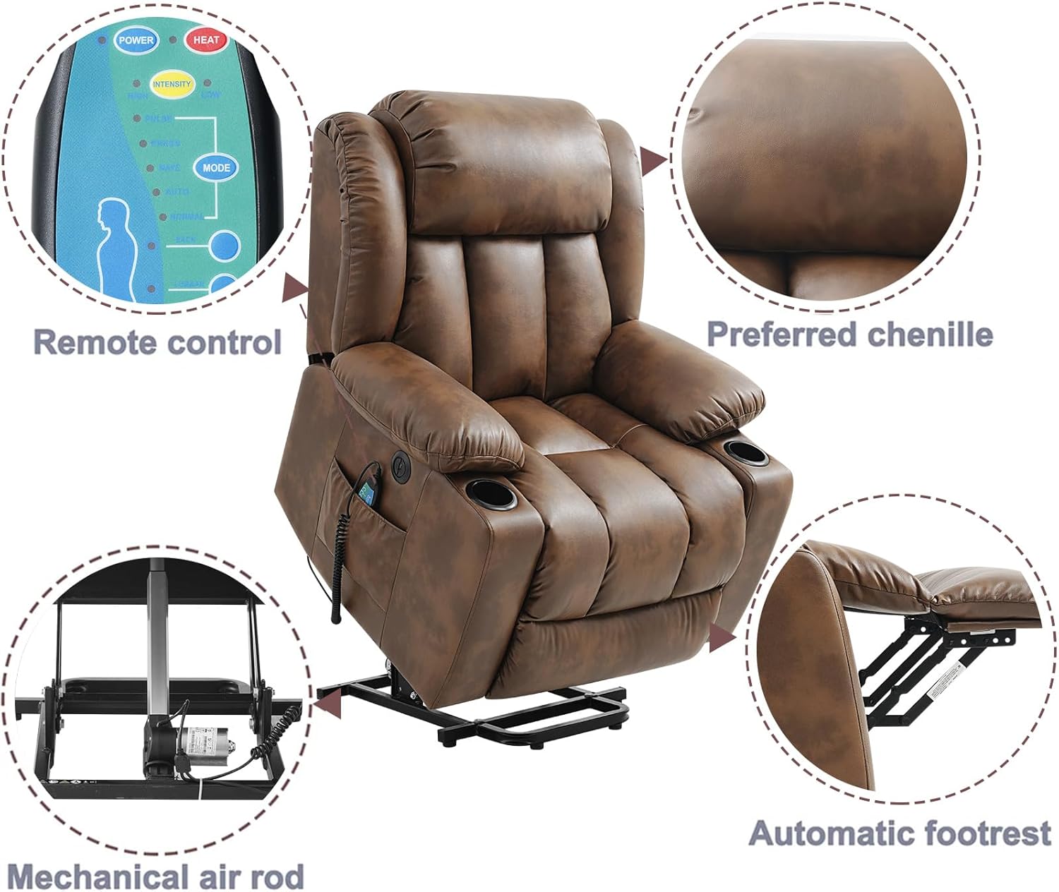 Power Lift Recliner Chair for Elderly Breathable Leather Recliner Chair with Massage and Heat for