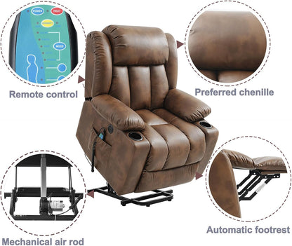 Power Lift Recliner Chair for Elderly Breathable Leather Recliner Chair with Massage and Heat for