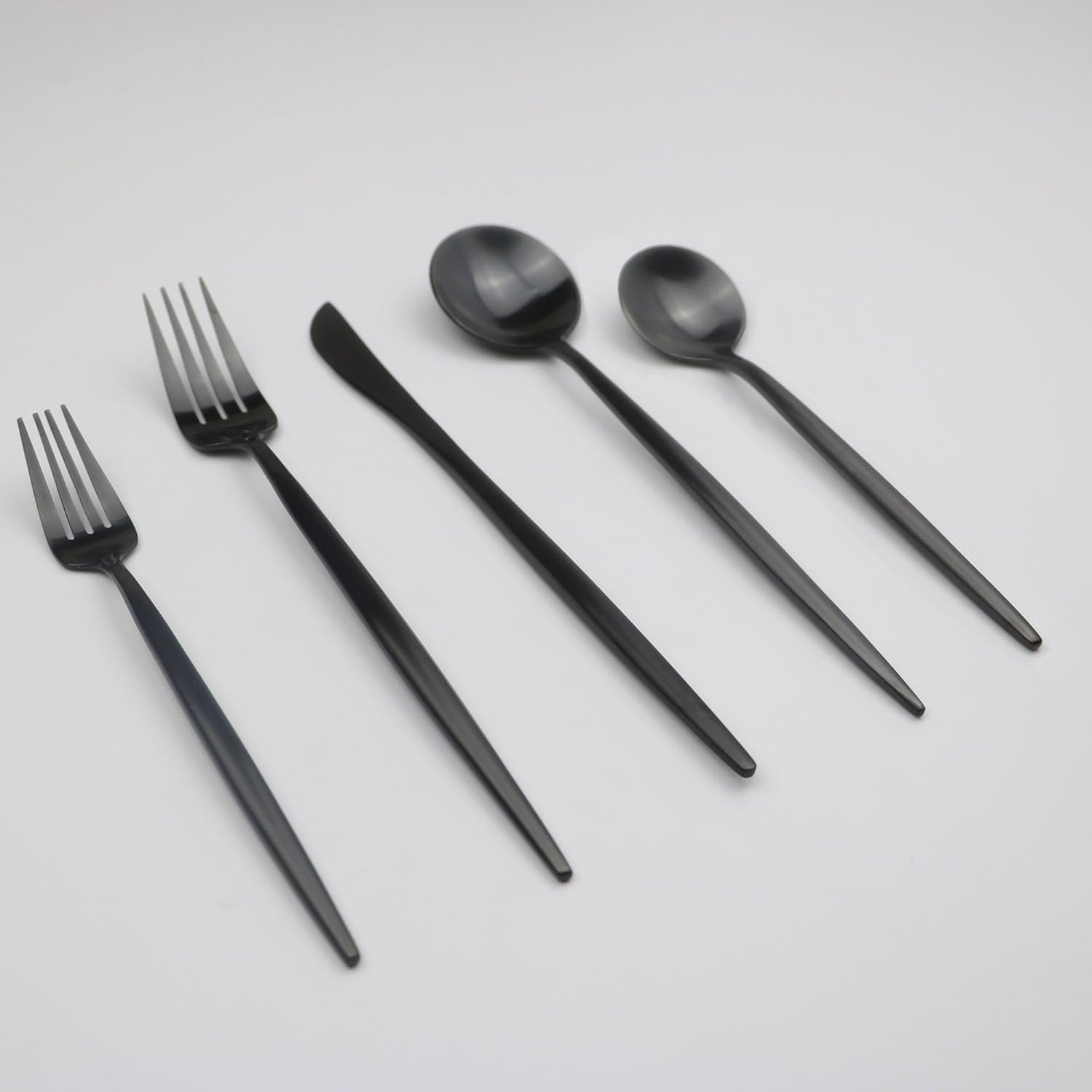 5-Pieces Luxury Black 18/10 Stainless Steel Flatware Set, Matte Finish, Service for 1