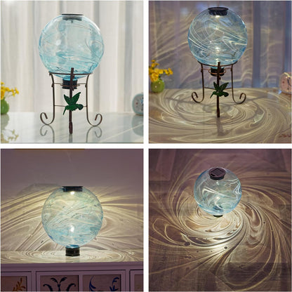 10 Inch Solar Glass Gazing Ball, with 9.4" Tall Metal Gazing Globe Stand, Solar Ball Lights Display