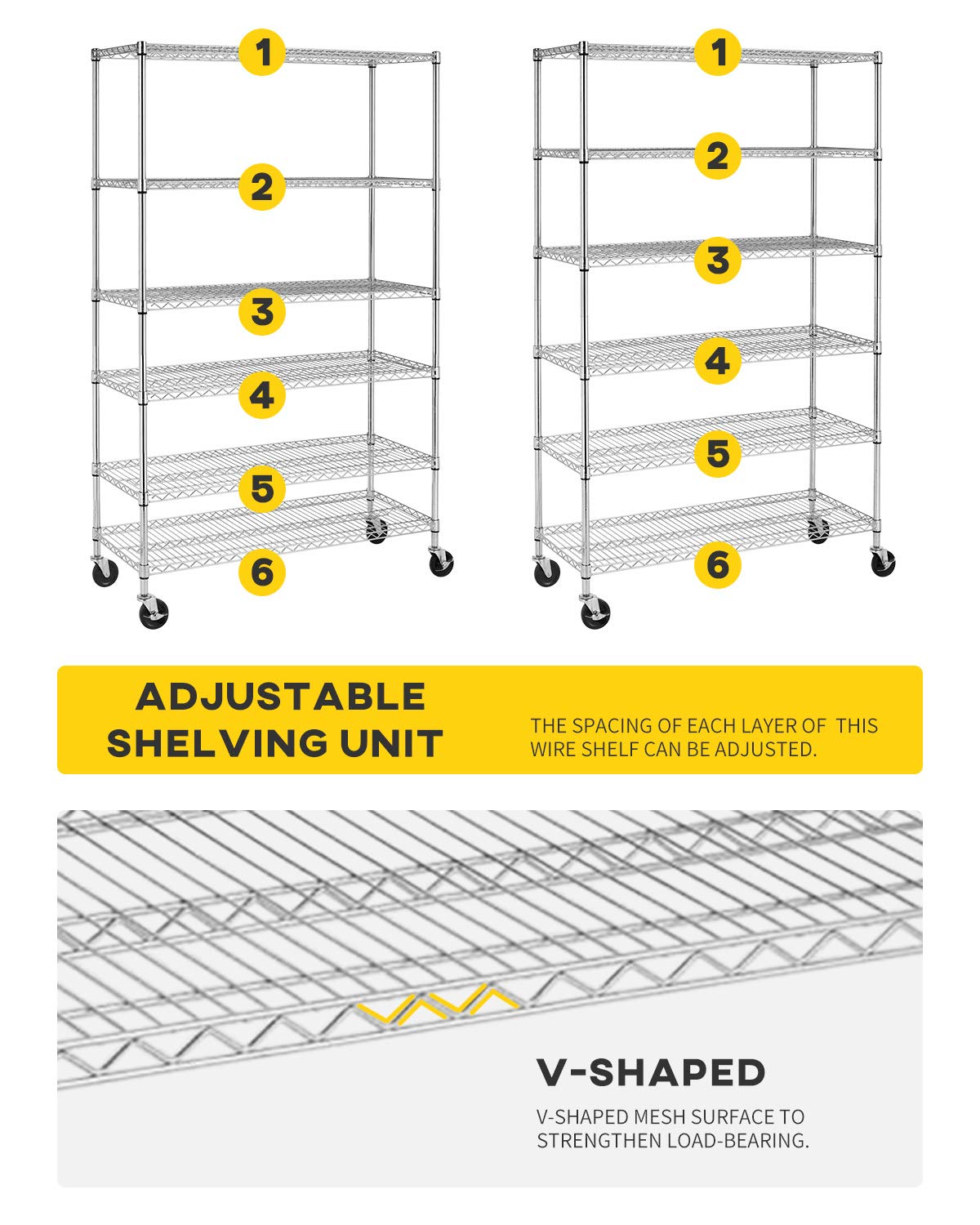 BestMassage Wire Shelving Unit Heavy Duty Garage Storage Shelves Large Metal Shelf Organizer 6-Tier
