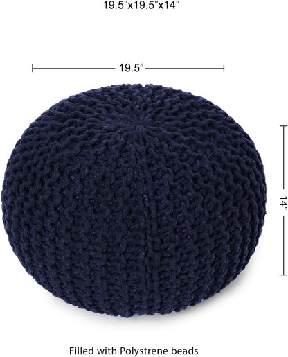 REDEARTH Round Pouf Foot Stool Bean Bag Ottoman - Cable Knitted Cord Boho Pouffe - Poof Accent Bean