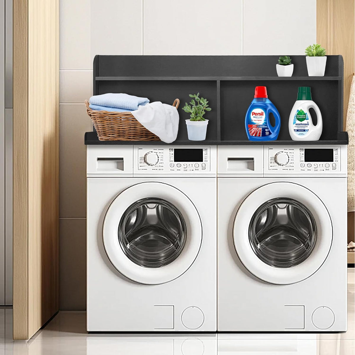 Royxen 2-Tier Washer Dryer Countertop,19.5"H Wood Washer and Dryer Topper with Storage