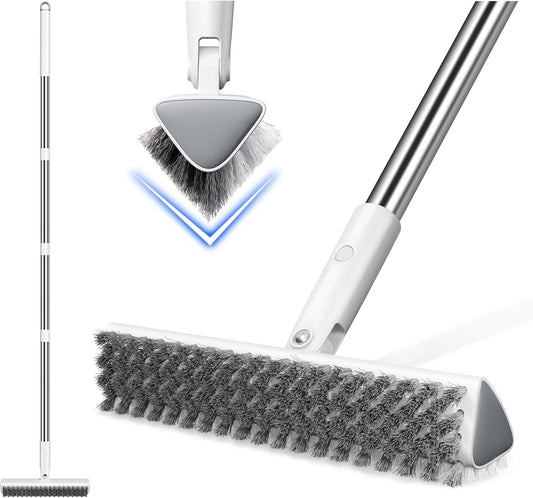 Floor Scrub Brush and Grout Brush with Long Handle–Deck Brushes for Scrubbing Heavy Duty, Stiff