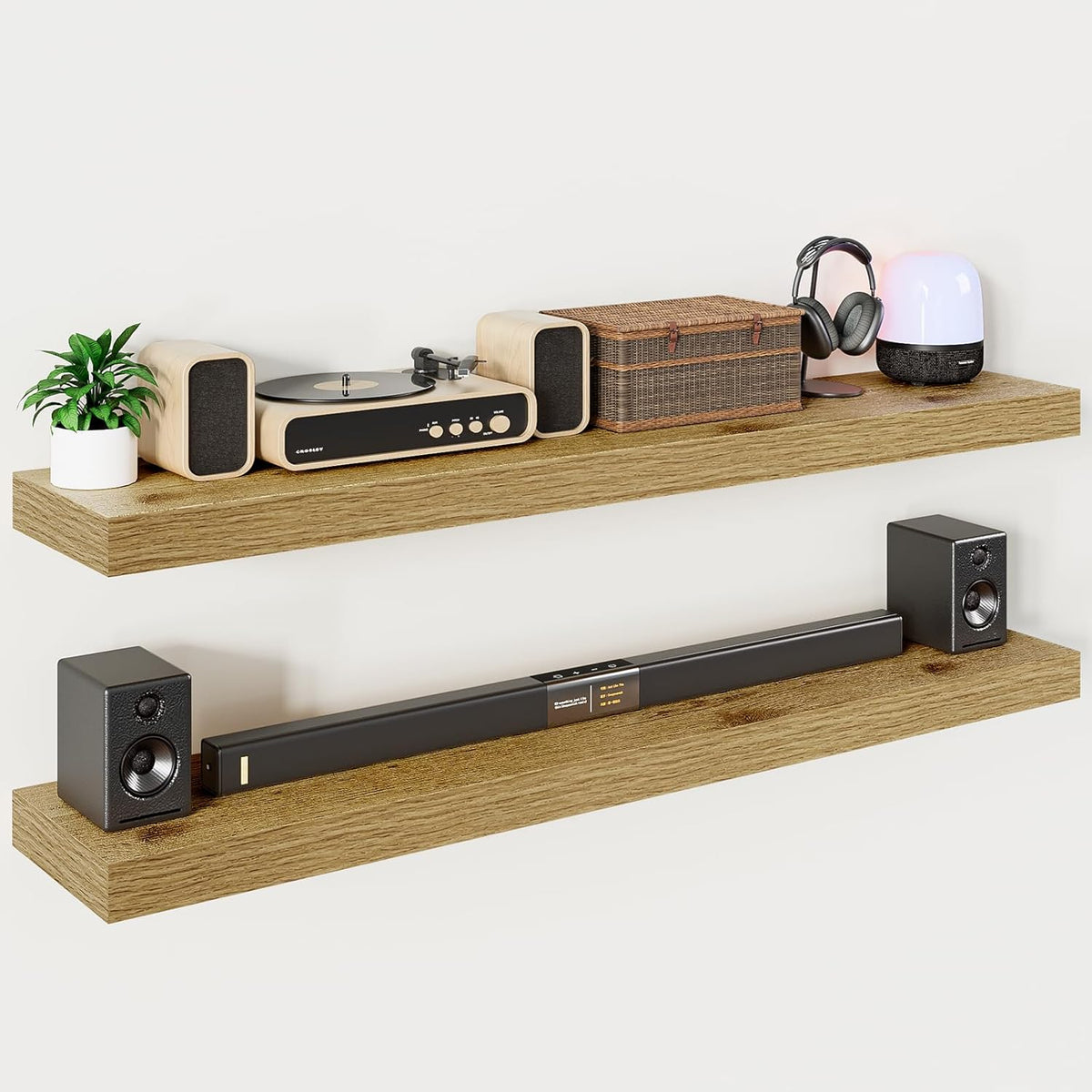 Heimlove 55 Inch Long Floating Shelves for Wall,9.3" Deep Oak Floating Shelves Set of 2,Large