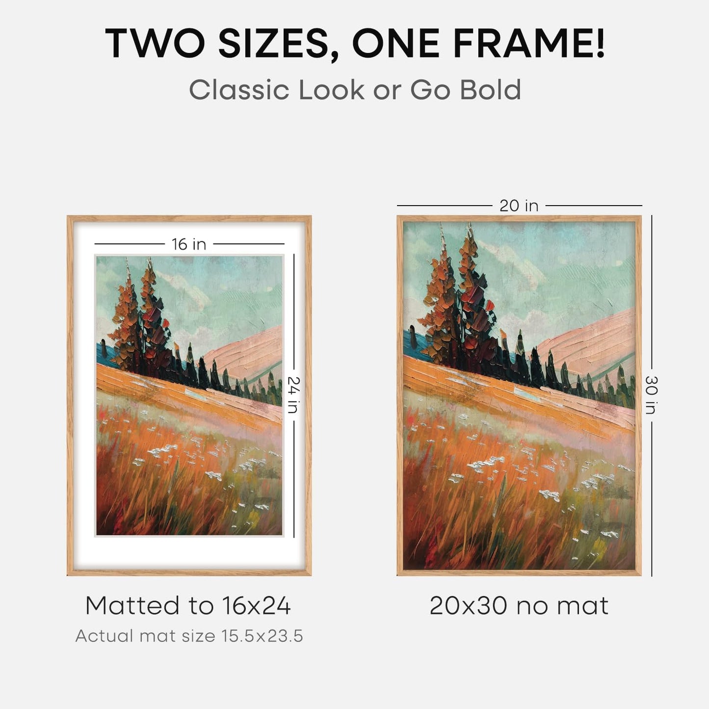 Homeforia 20x30 Picture Frame Wood, High End Natural Oak 20 x 30 Frame with Mat 16 by 24, 20x30