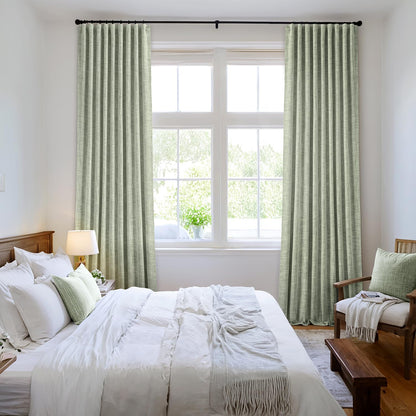 MIULEE Sage Green 100% Blackout Linen Curtains 108 Inch 2 Panels Set Double Sided No Coating
