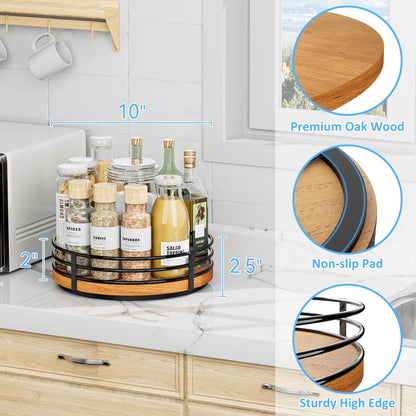 10" Lazy Susan Turntable Organizer - Wood Round Lazy Susan for Cabinet Kitchen Countertop Dining
