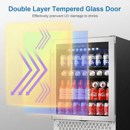 Tylza 24 Inch Beverage Refrigerator, 190 Can Capacity, Glass Door, Advanced Cooling Tech, Ideal for