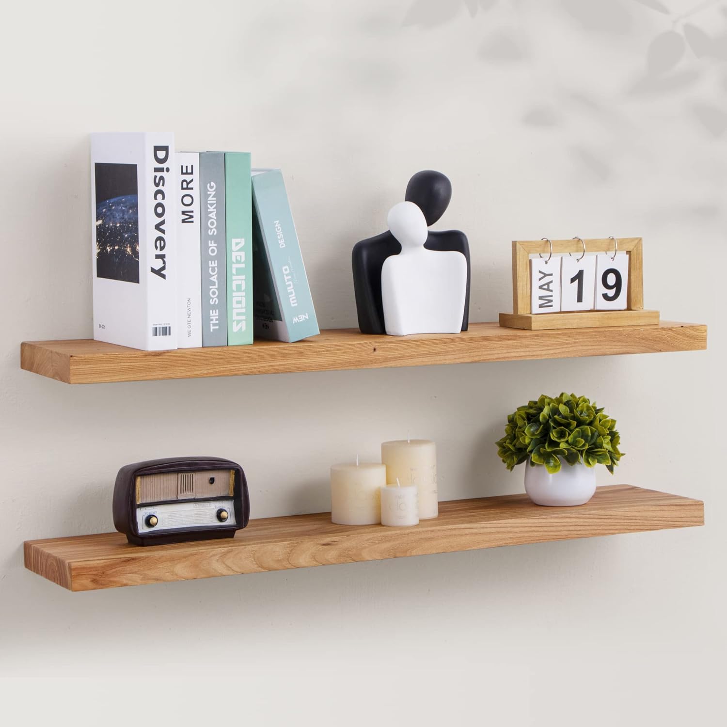 Axeman Floating Shelves for Wall, 8 Inch Deep Rustic Solid Elm Wood Wall Shelves for Storage, Wall