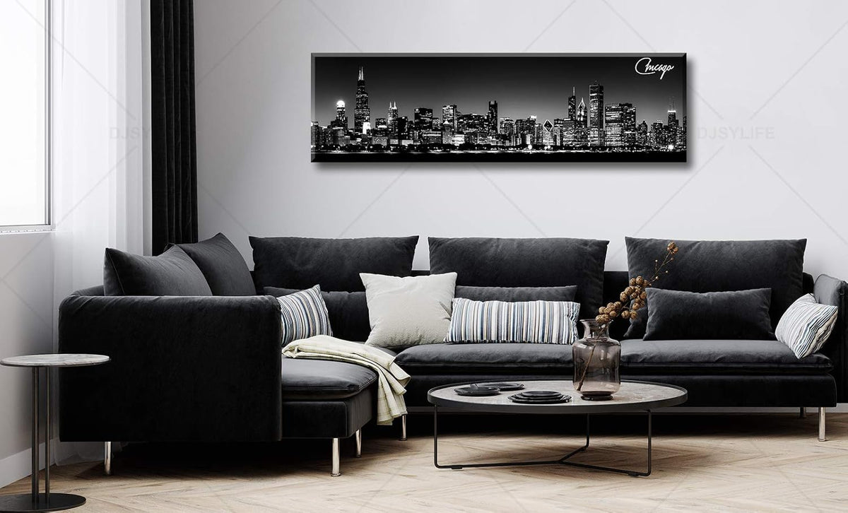Office Wall Decor Black and White Wall Art Chicago Skyline Pictures for Living Room Modern Large
