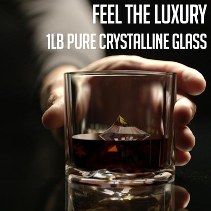 Mount Everest Heavy Crystal Whiskey Glasses Gift Set of 2, Thick Freezable Bourbon Glass 1lb Each