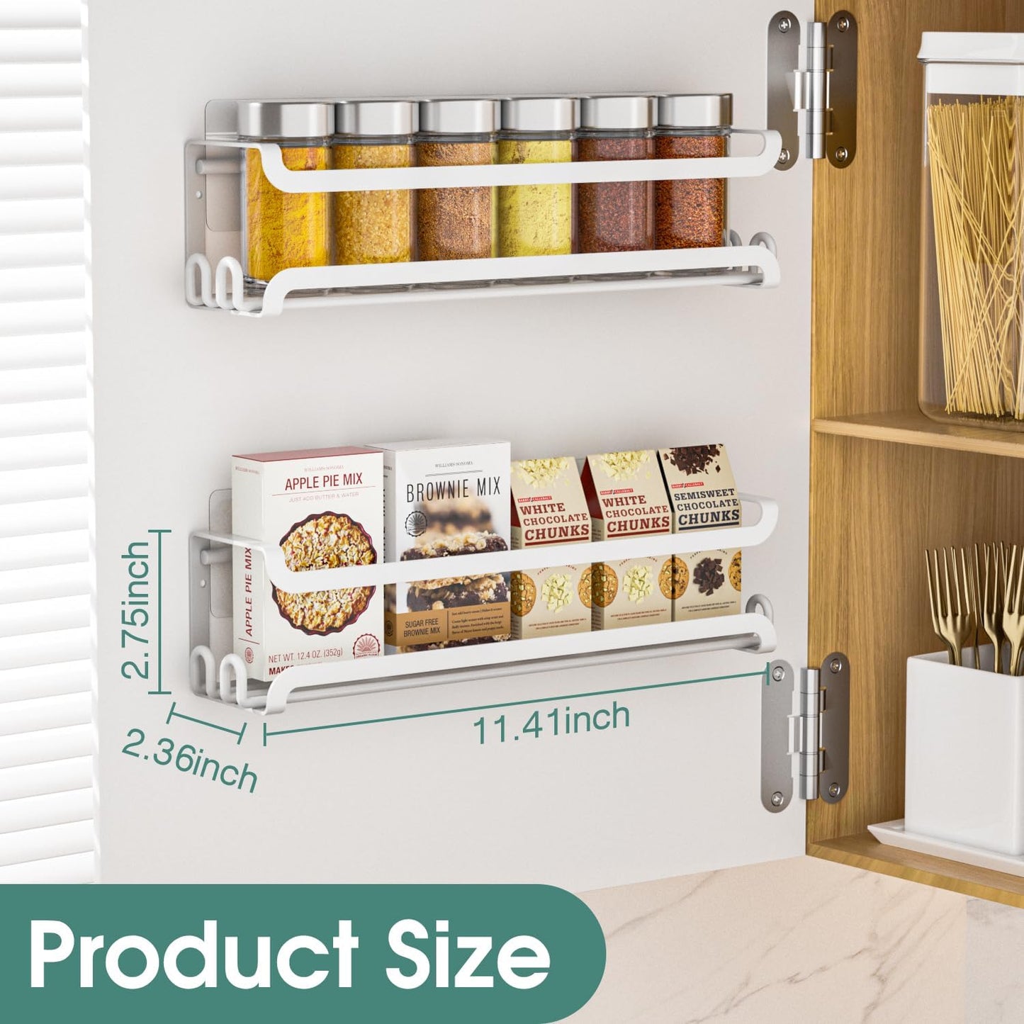 LUCYCAZ 2 Pack Wall Mounted Spice Rack with 16 Hooks, Spice Organizer Shelf for Stove Cabinet