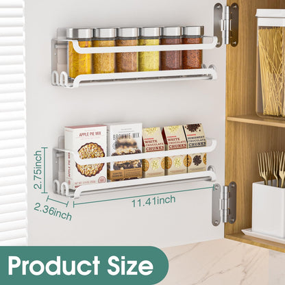 LUCYCAZ 2 Pack Wall Mounted Spice Rack with 16 Hooks, Spice Organizer Shelf for Stove Cabinet
