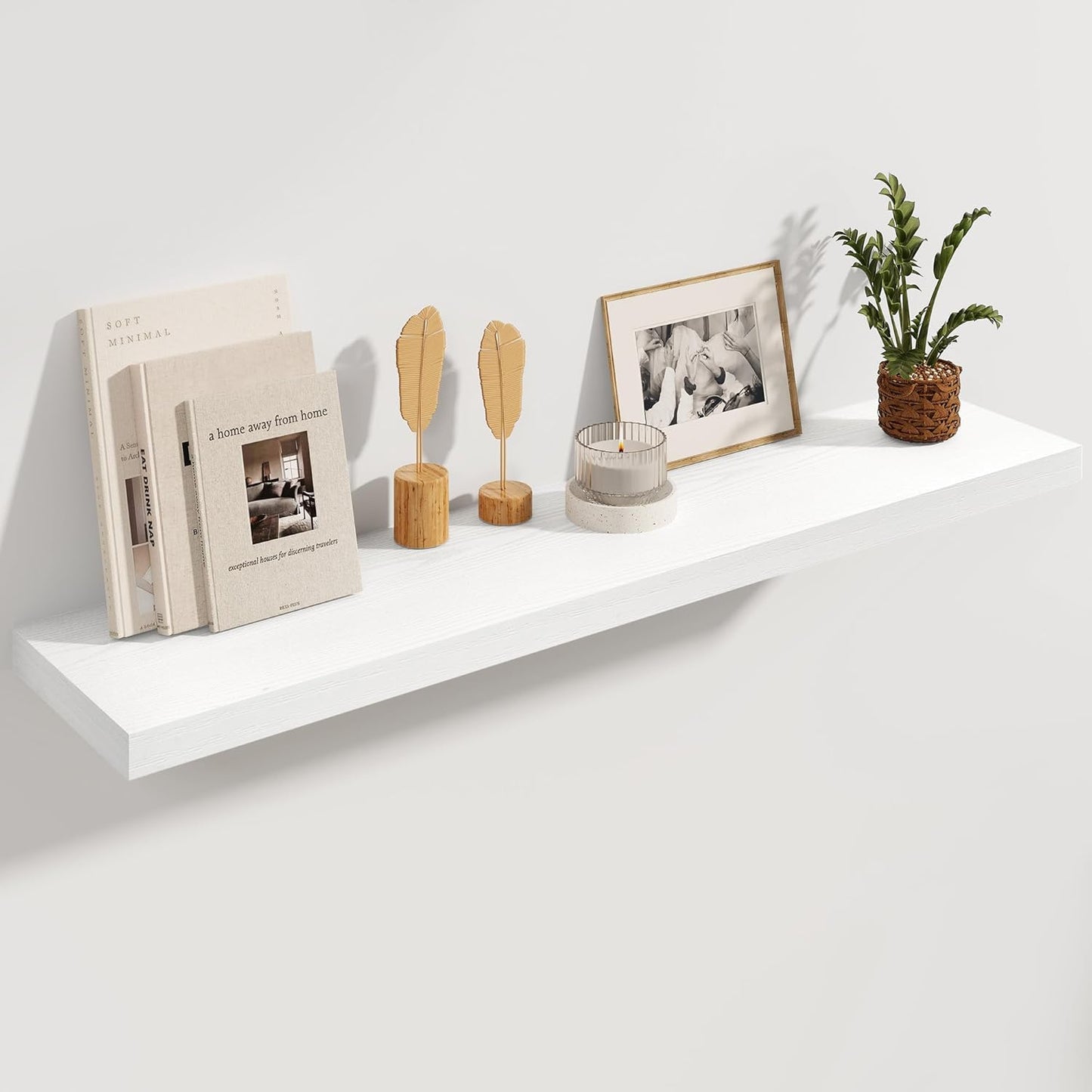 White Floating Shelves 48 Inch Long, 8 Deep Floating Shelves for Wall, Rustic 48" Long Fireplace
