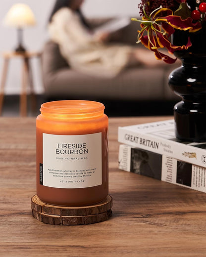 M&SENSE Fireside Bourbon Candles Strong Scented, 2 Wick Jar Candle 19.4oz 110 Hour Long Lasting